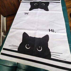 Cat Hand Towel Halloween Decor Bathroom Kitchen Dish Cloth Black Kitty